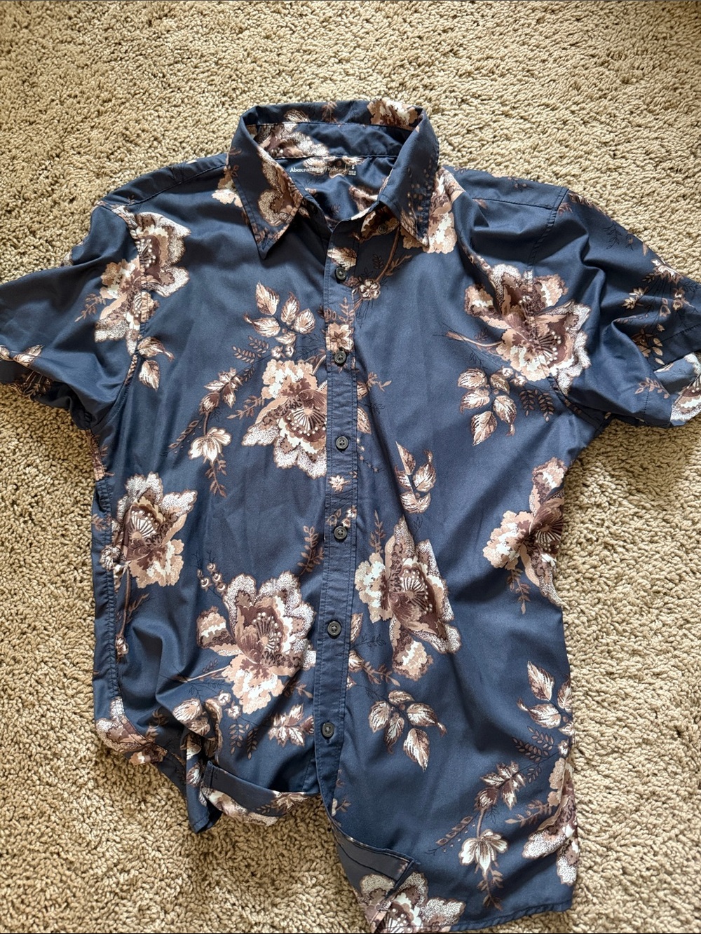 Abercrombie & Fitch Navy Short-Sleeve Floral Button-Down Shirt